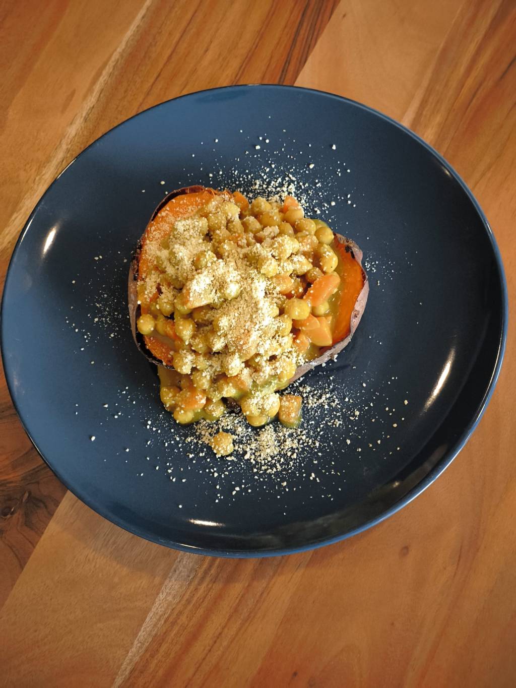 Roasted Sweet Potatoes with Creamy Chickpea Coconut Curry & Cashew&nbsp;Parm
