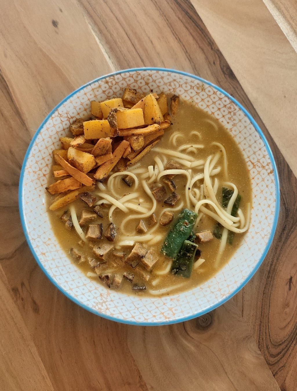 Creamy Coconut Miso Noodle Soup with Roasted Veggies & Crispy&nbsp;Seitan
